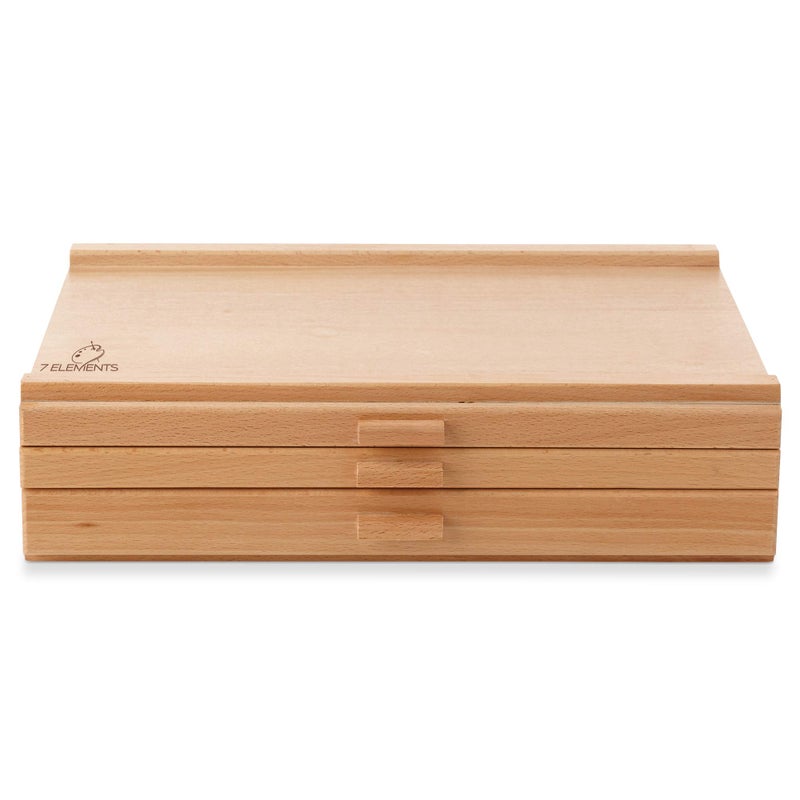 7 Elements 3 Drawer Wooden Artist Storage Supply Box for Pastels, Pencils, Pens, Markers, Brushes and Tools - Image 4